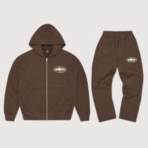 Corteiz Island Puff Print Tracksuit Brown