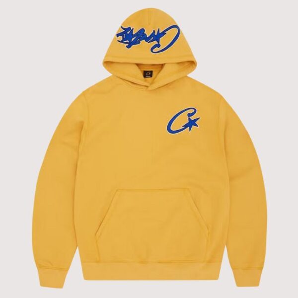 Corteiz Satin C Star Appliqué Hoodie Mustard