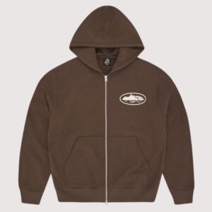 Corteiz Island Puff Print Zip Hoodie Brown